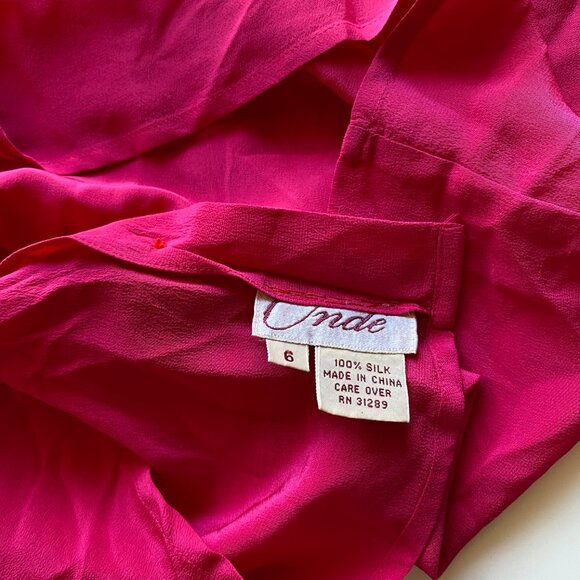 Vintage Onde 100% Silk Blouse Size 6 Hot Pink Button Back Short Sleeve Top - Picture 3 of 7